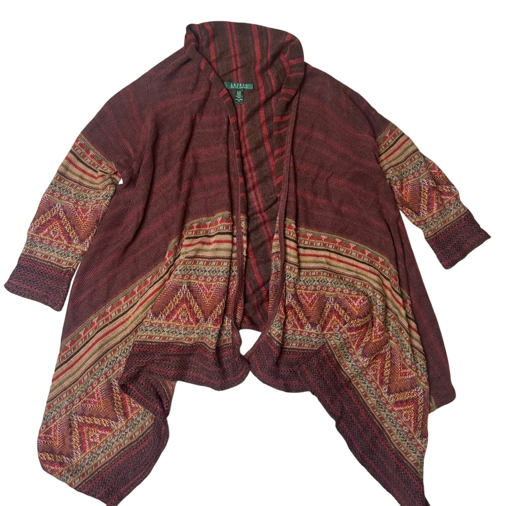 Lauren Ralph Lauren vintage Fair Isle Southwestern Knit Aztec Cardigan linen S/M